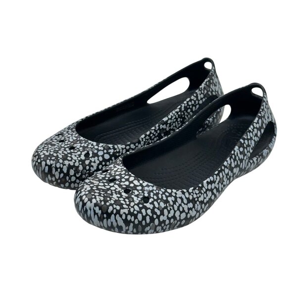 Crocs Womens Flats Printed Slip-On Shoes SZ 10 Black & White Dotted Pattern - Picture 8 of 15